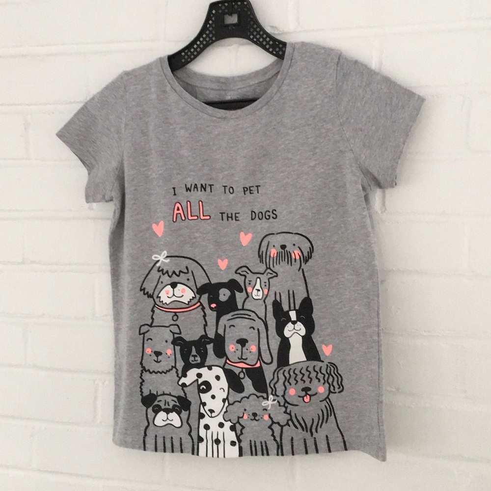 Girls Carters Size 14 Cute Dog Theme Gray Short Sleeve Graphic T-Shirt